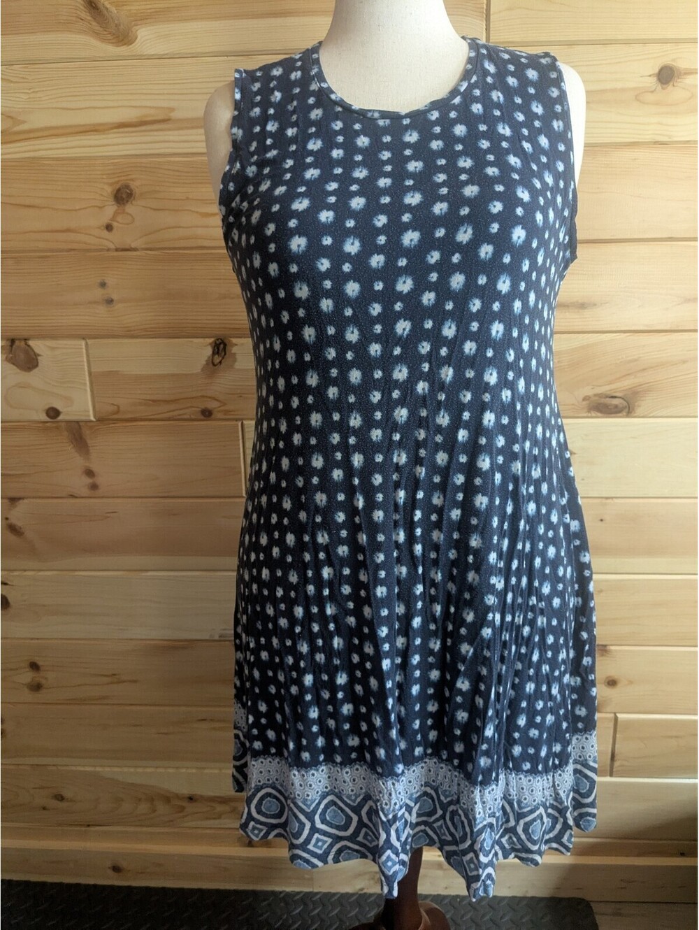 Style & Co Womens Petite PL Blue/White Geometric Knit Shift Dress Sleeveless